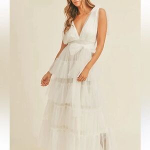 MABLE Maxi Dress Cream Tulle Ruffles NWT